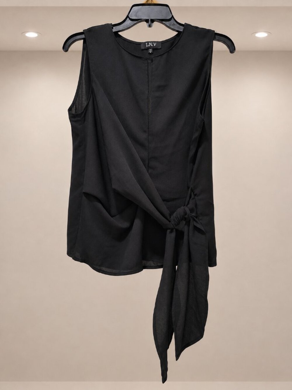 Black Wrap Tie Blouse Sleeveless Top Medium